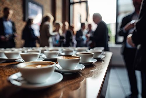 Coffee Cups on a table with people networking in the background